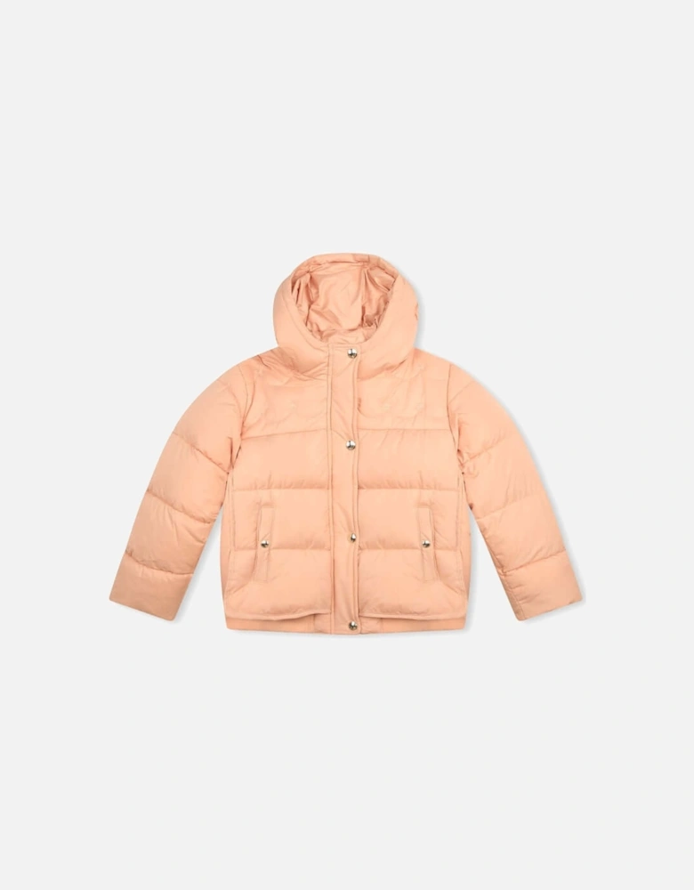 Girls Peach Quilted Puffer Jacket