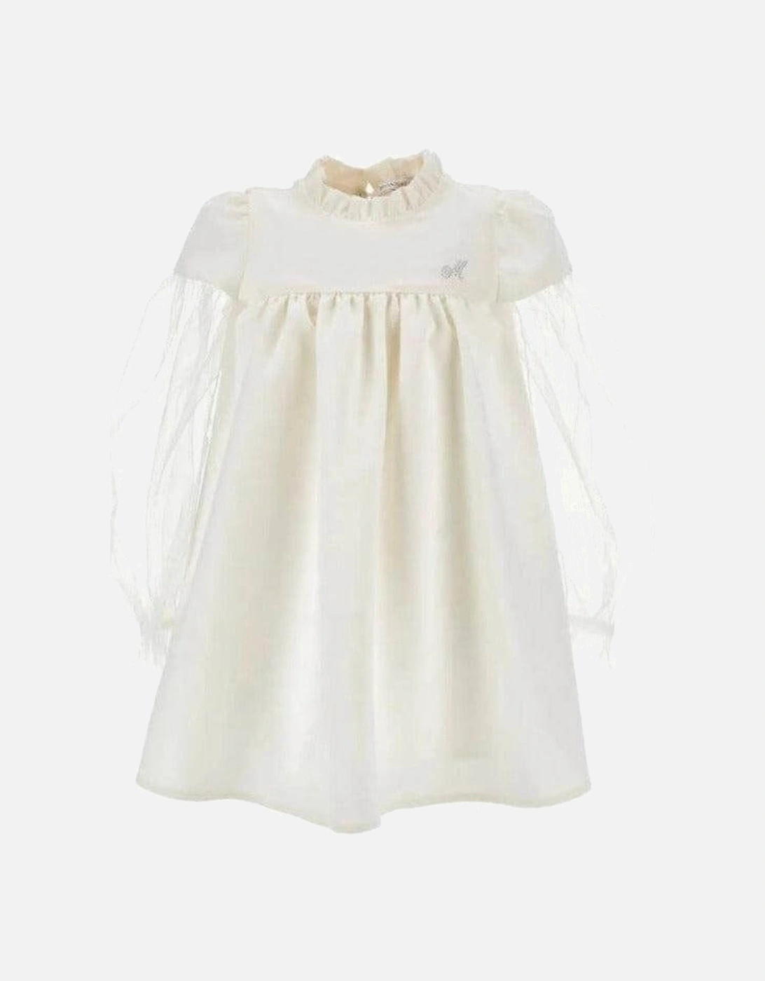Girls Cream Dress with Tulle Sleeve, 2 of 1