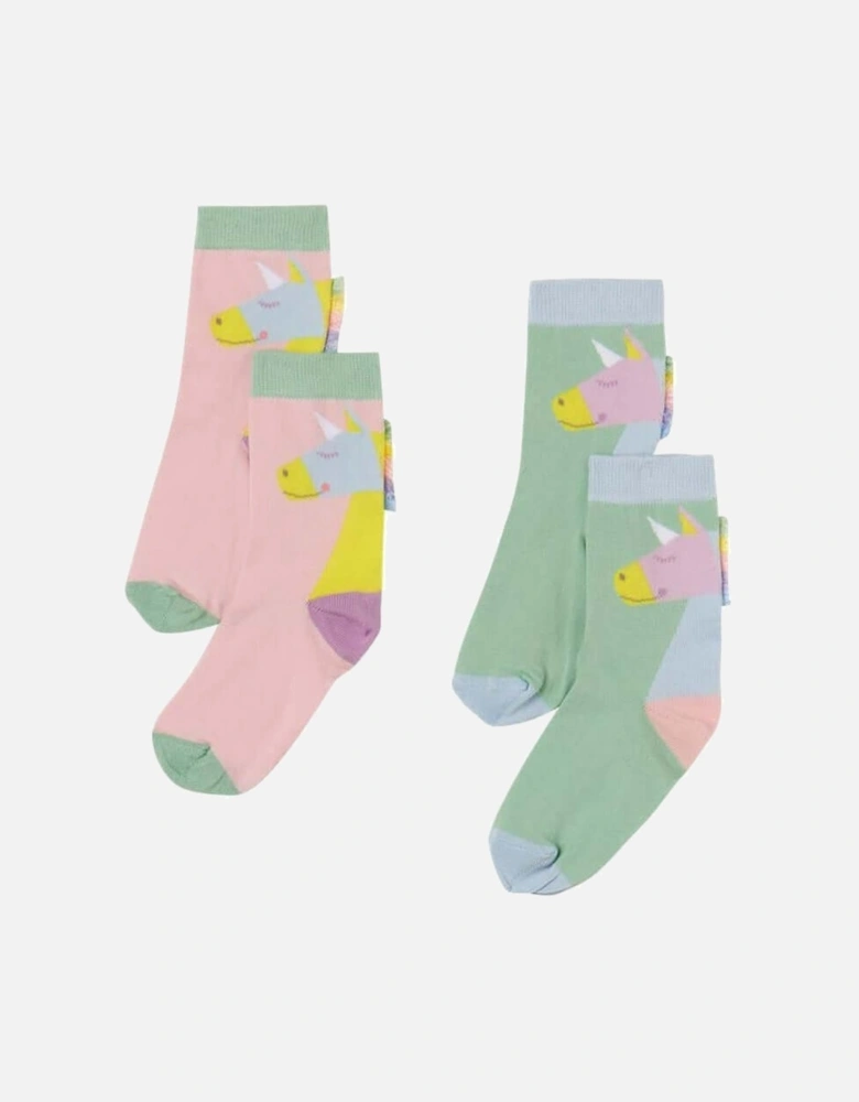 Girls Pink & Green Unicorn Socks Set