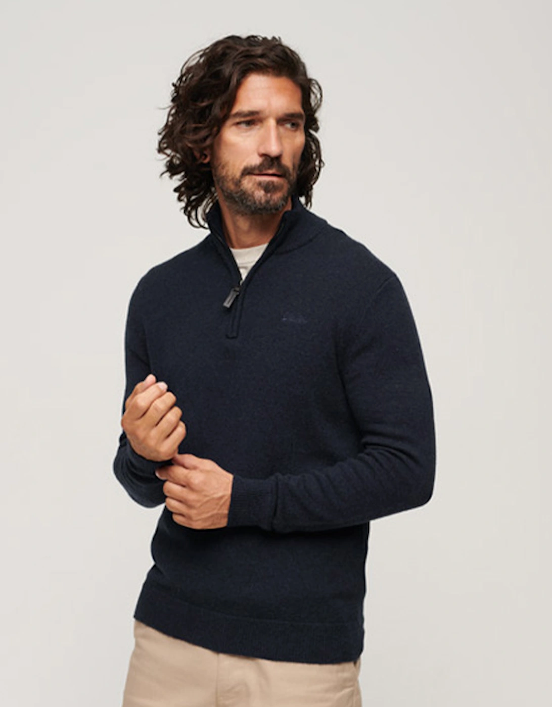 Men's Henley Essential Embroidered Knit Carbon Navy Marl, 8 of 7