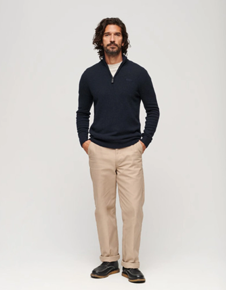 Men's Henley Essential Embroidered Knit Carbon Navy Marl