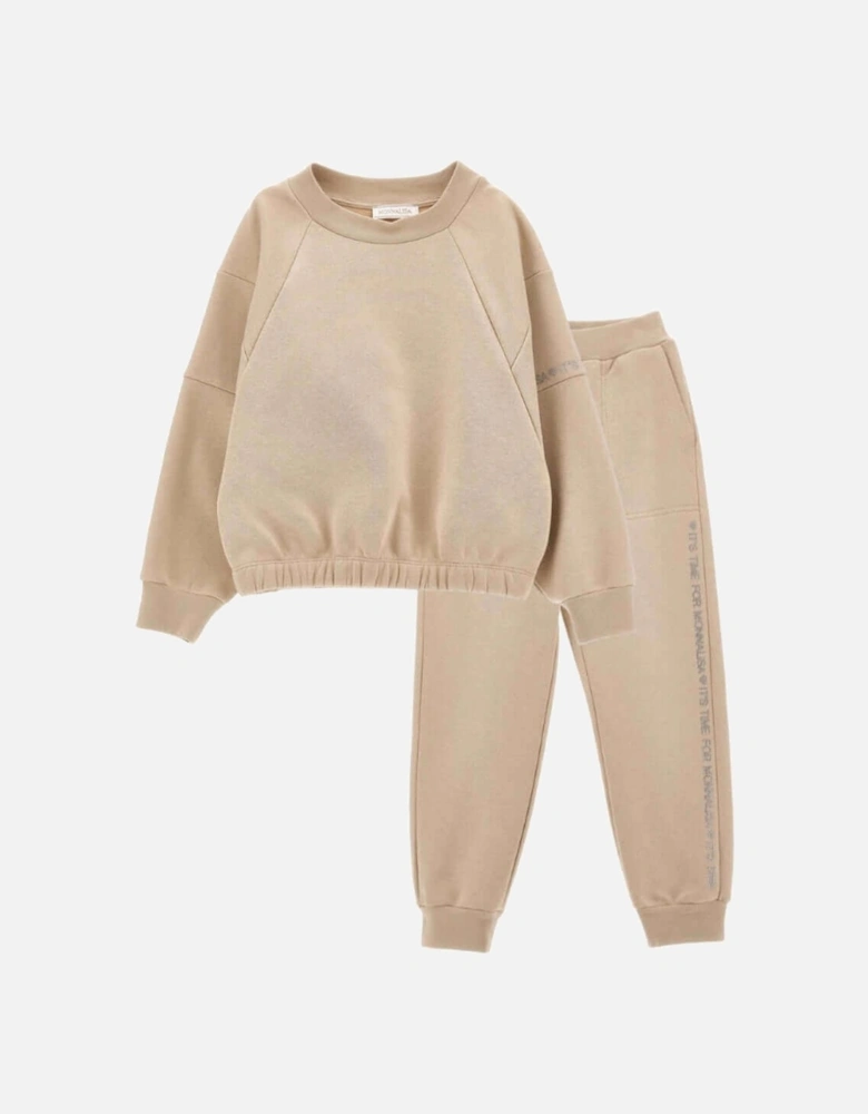 Girls Beige Sweatshirt & Joggers