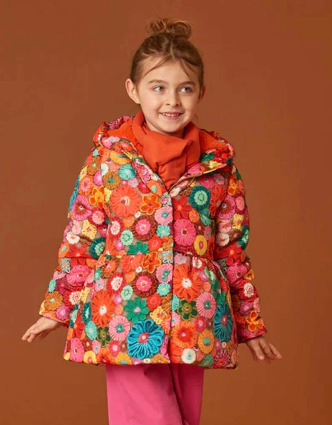 Girls Orange Crochet Coat