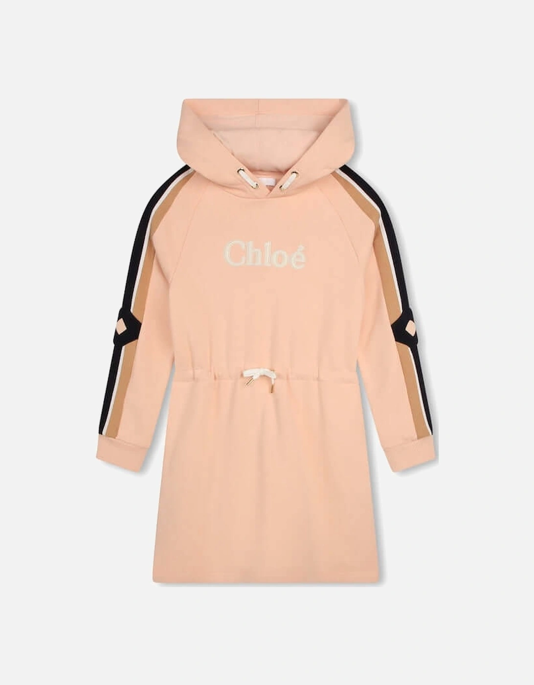 Girls Peach Logo Hooded fleece Dress, 4 of 3