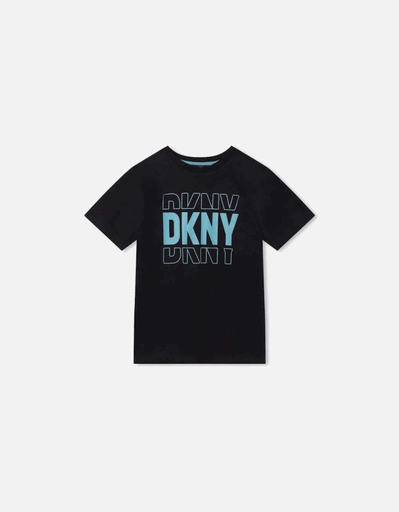 Boys Organic Black / Blue Logo T-Shirt
