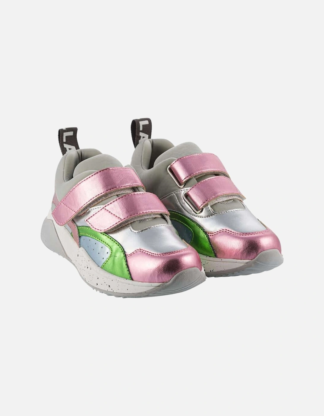 Girls Pink Metallic Velcro Trainers, 2 of 1