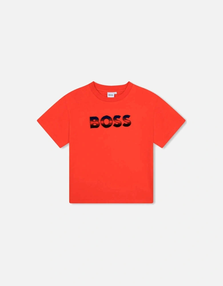 Boys Orange Logo Short Sleeve T-Shirt