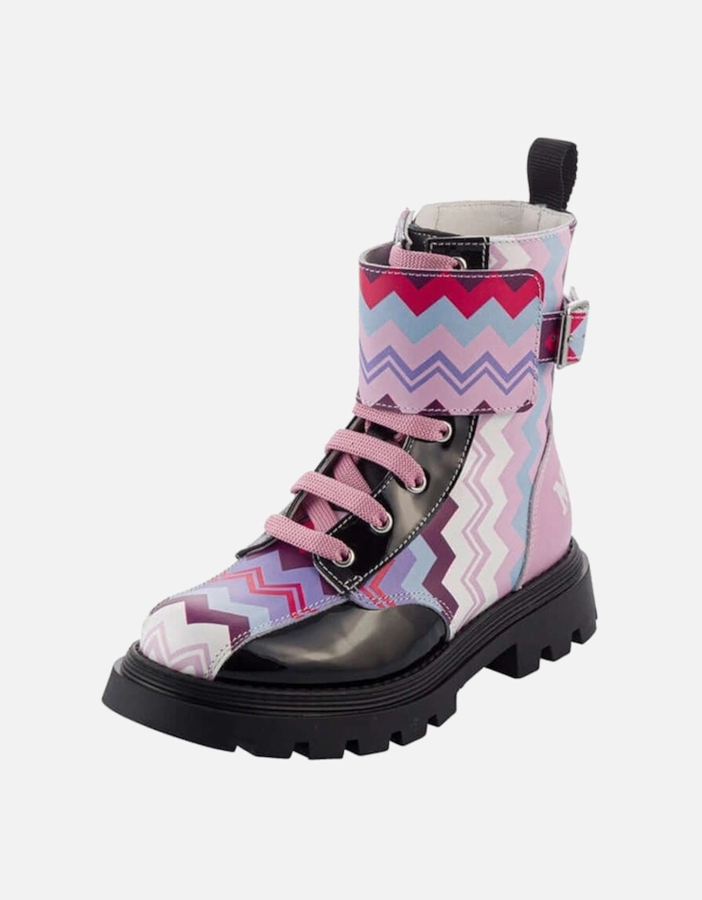 Girls Pink Leather Zig Zag Boots