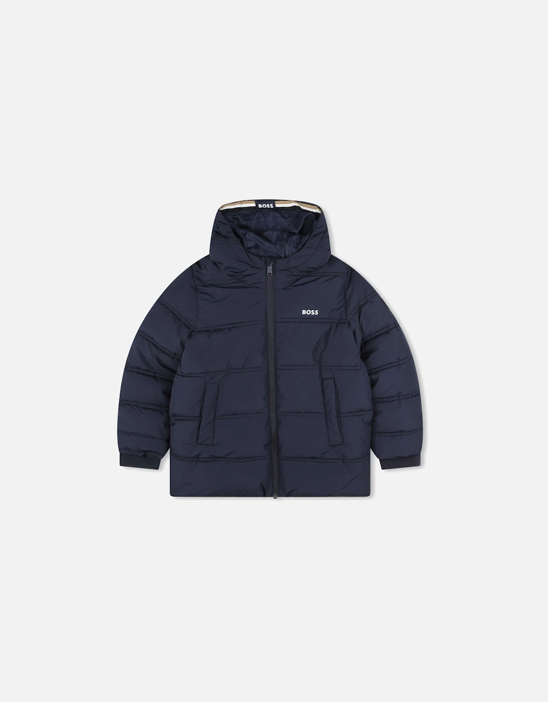 Boys Navy Logo Puffer Jacket, 3 of 2