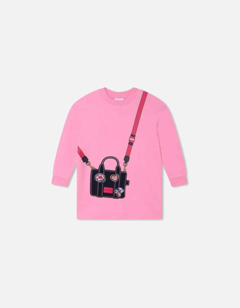 Girls Pink Tote Bag Sweatshirt Dress