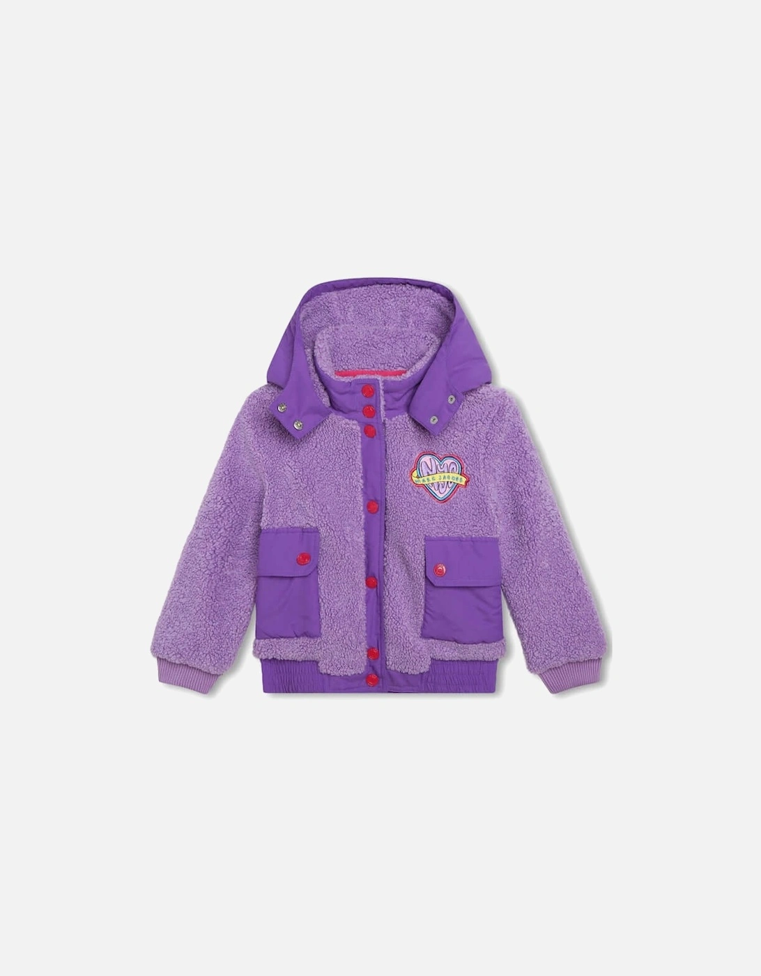 Girls Purple Faux Shearling Hooded Jacket, 4 of 3