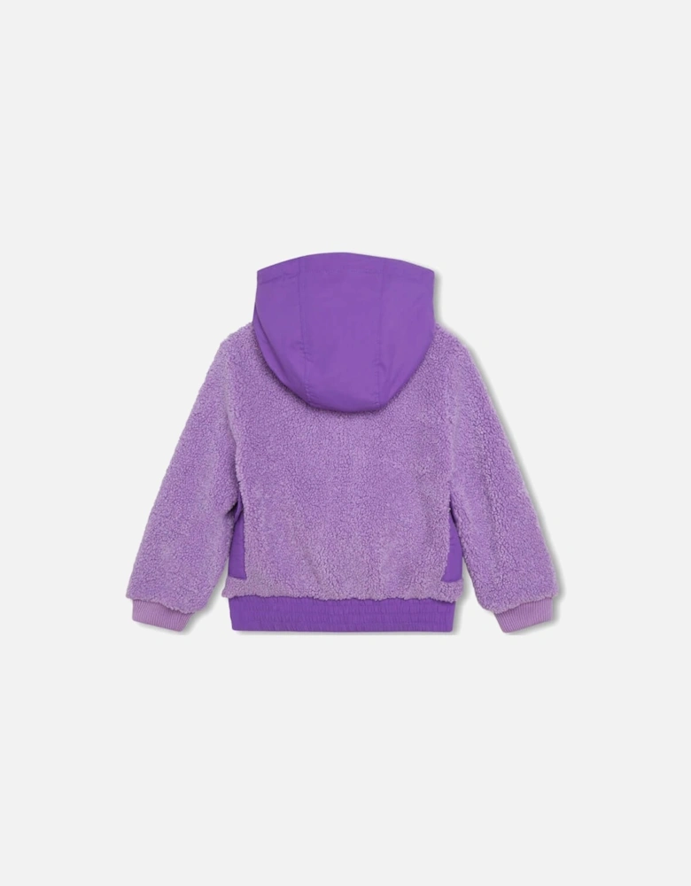 Girls Purple Faux Shearling Hooded Jacket