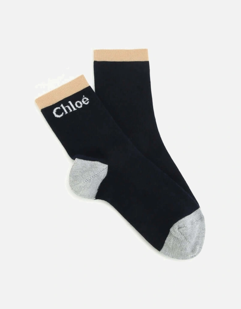 Girls Navy Logo Socks