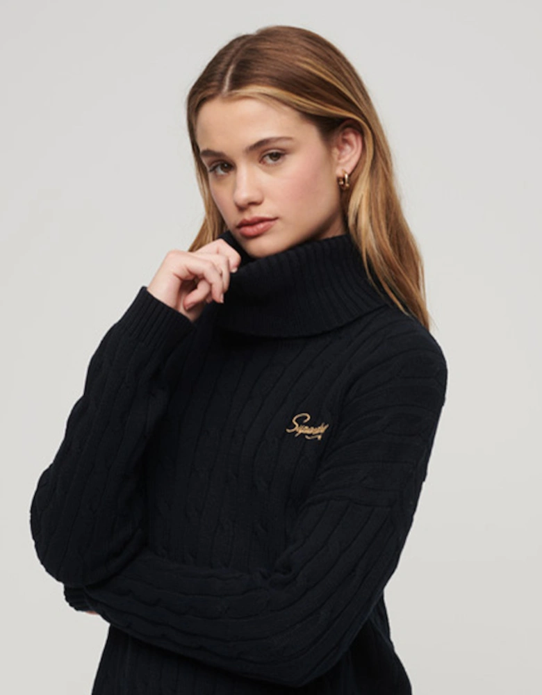Women's Cable Roll Neck Knit Eclipse Navy