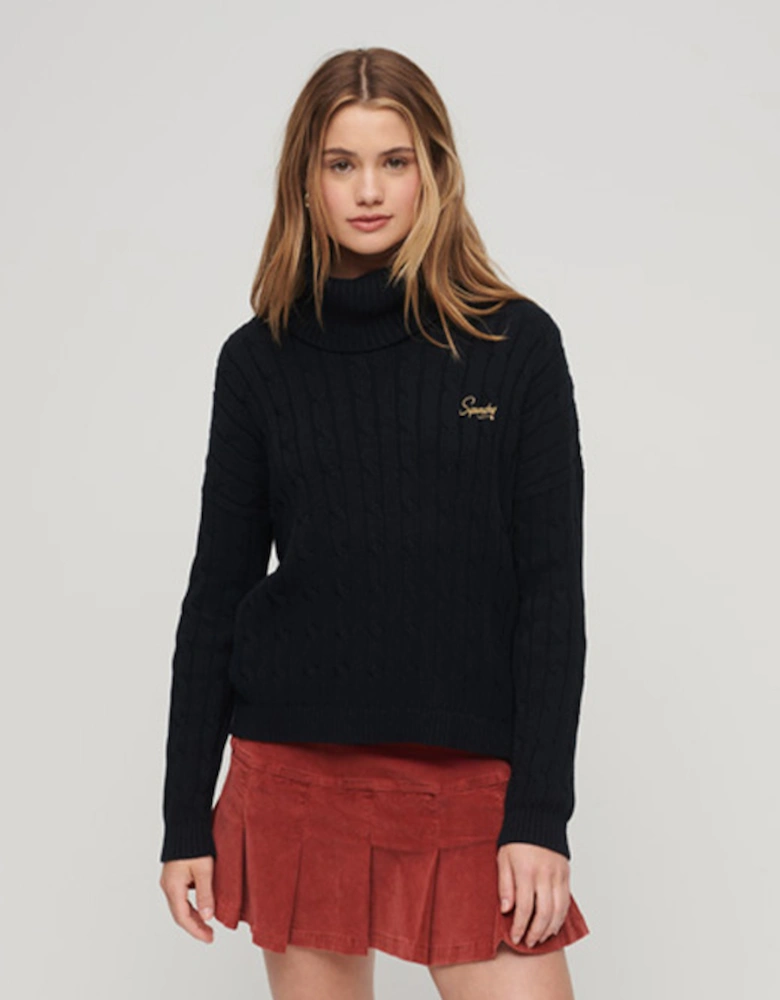 Women's Cable Roll Neck Knit Eclipse Navy