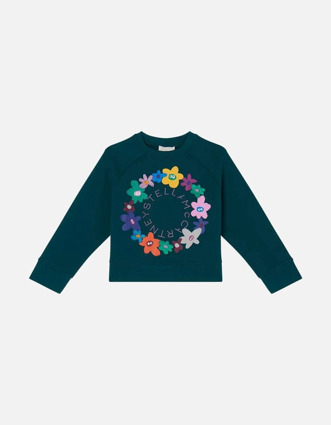 Girls Teal Cotton Flower Print Sweatshirt, 2 of 1