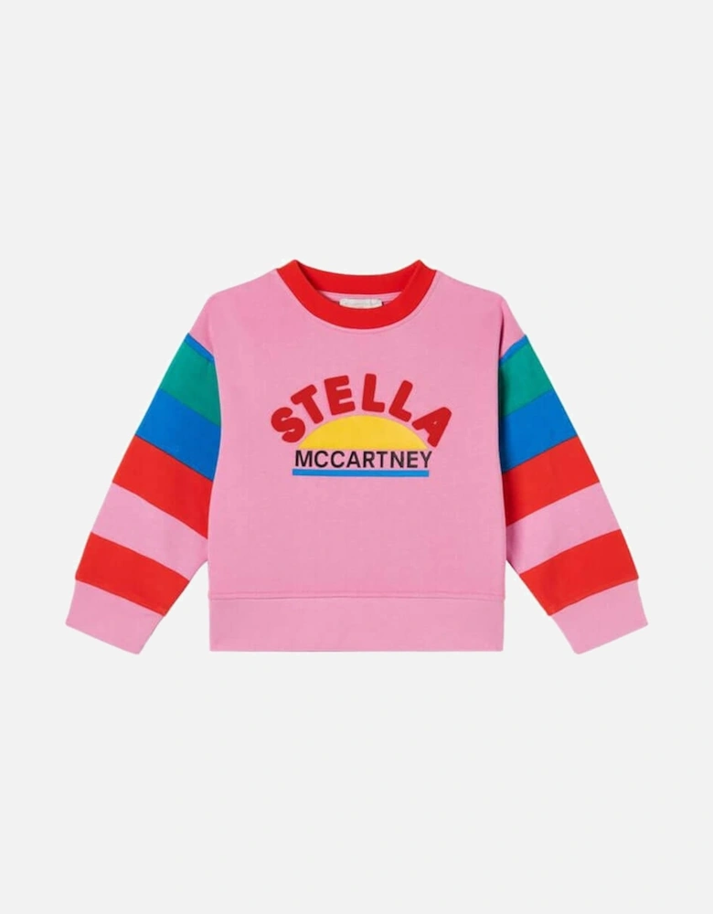 Girls Pink Stripe Sleeve Sweatshirt