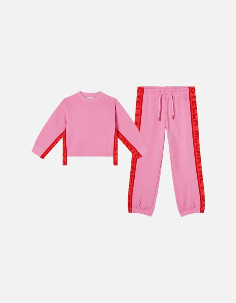 Girls Pink Logo Tape Tracksuit