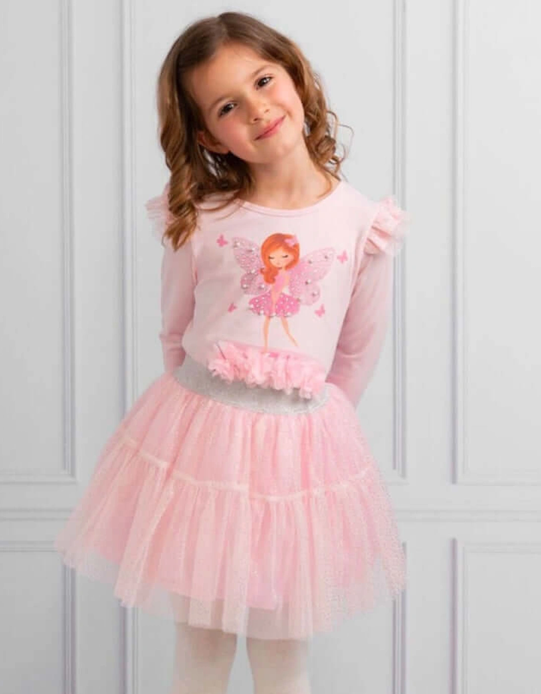 Girls Pink Tulle Fairy Sparkle Skirt Set