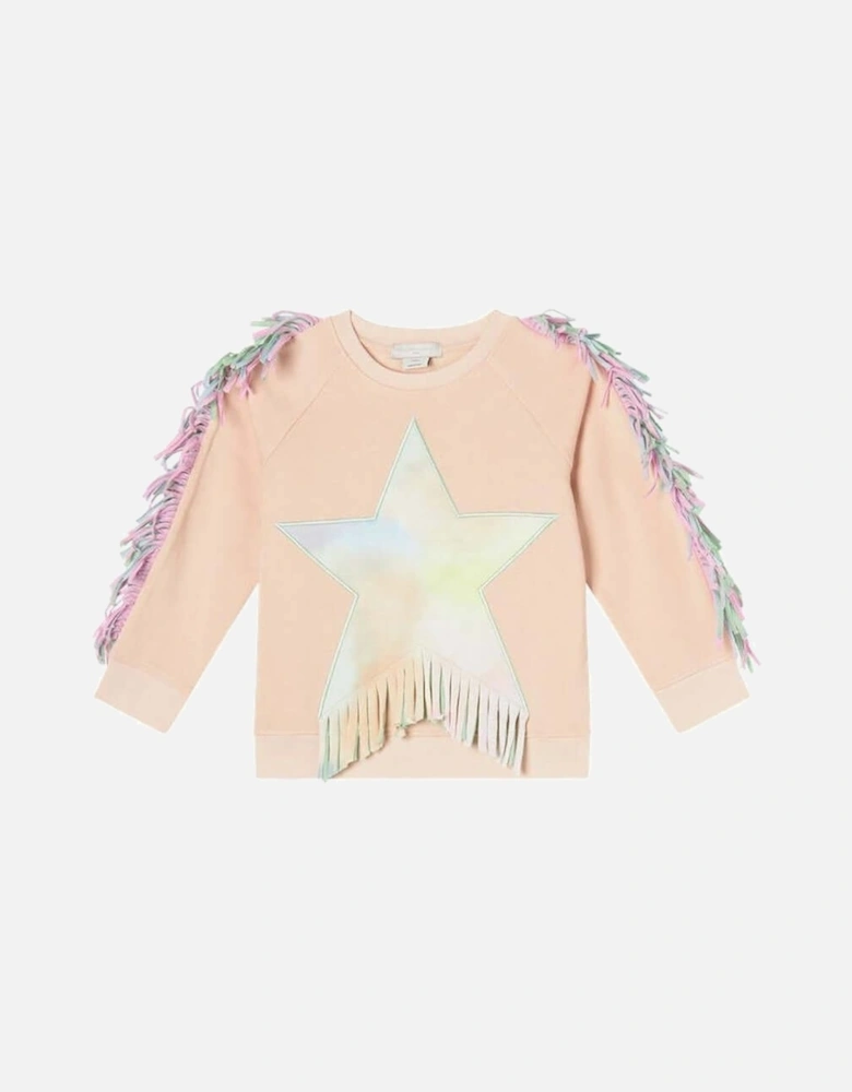 Girls Pink Star Fringe Sweatshirt