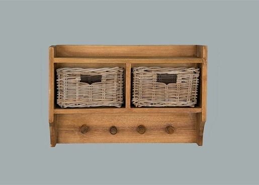 Reclaimed Teak Coat Hook Storage Unit - Two Basket