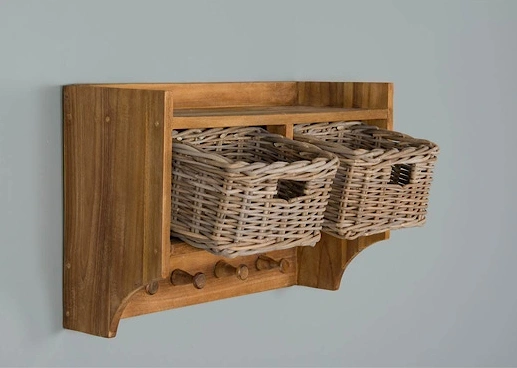 Reclaimed Teak Coat Hook Storage Unit - Two Basket