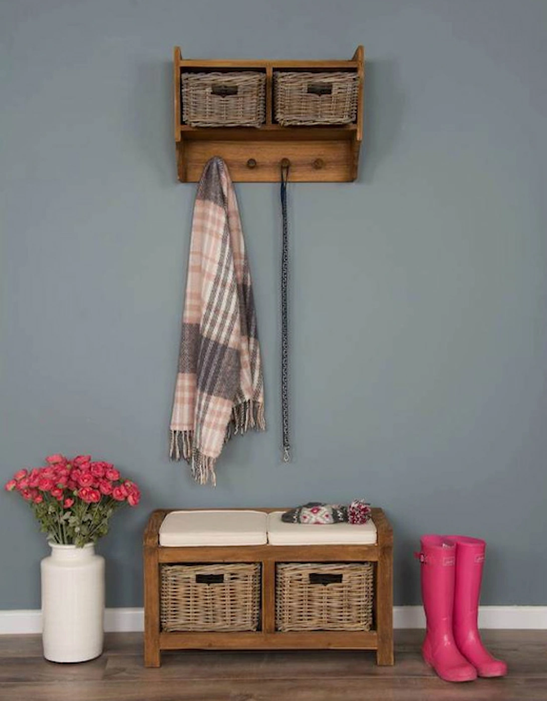 Reclaimed Teak Coat Hook Storage Unit - Two Basket