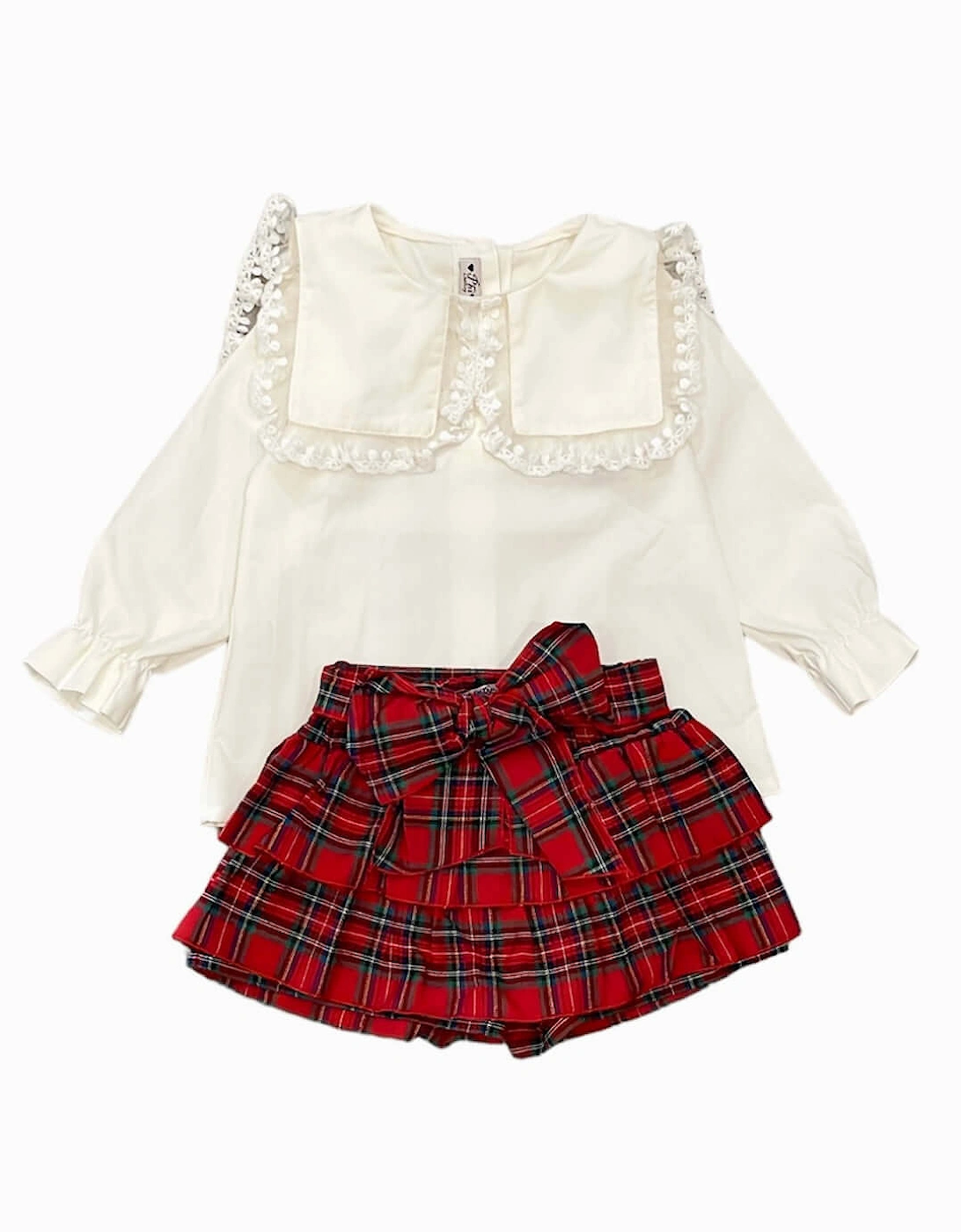 Girls Red Tartan Skort & Blouse, 2 of 1