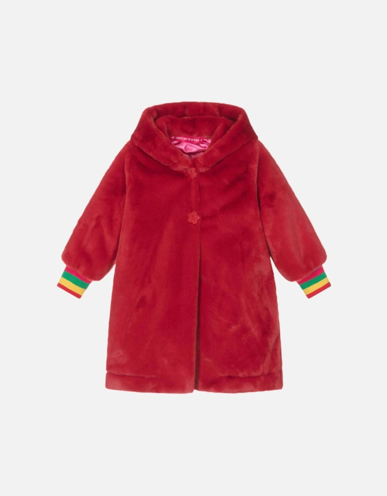 Girls Red Faux Fur Coat