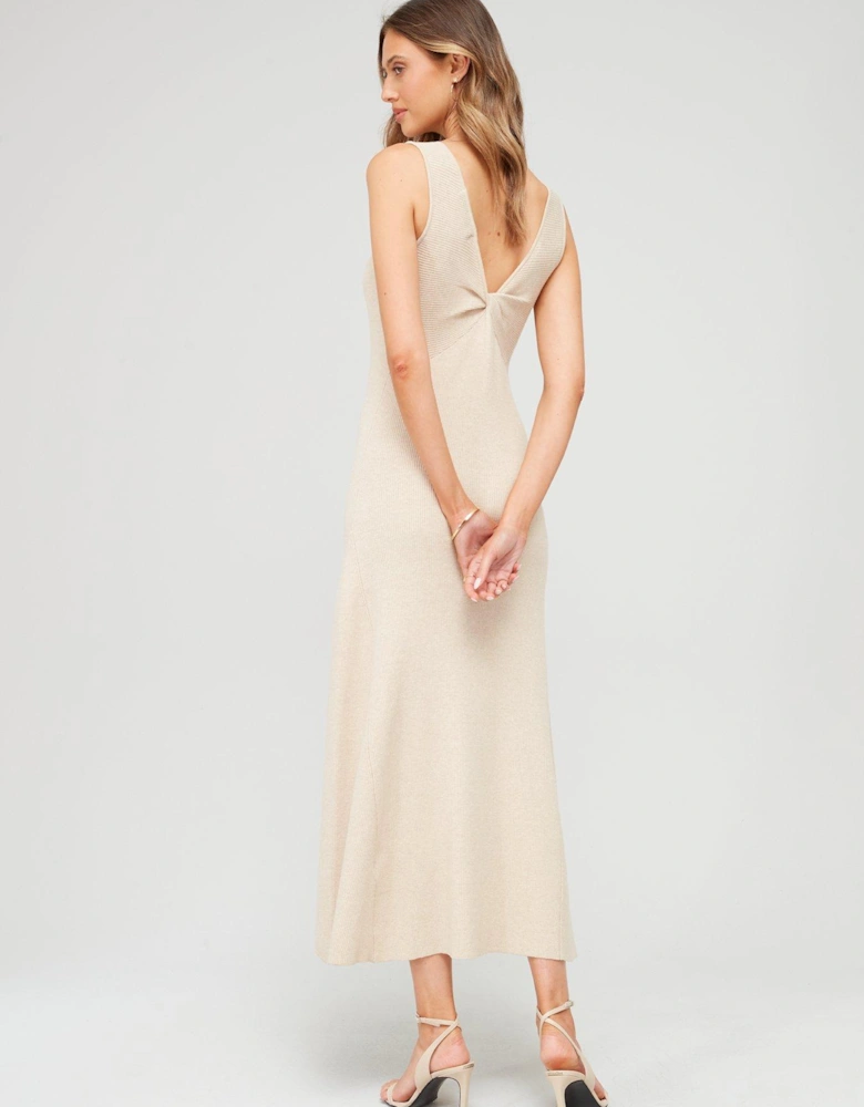 Knitted Rib Midaxi Dress - Beige