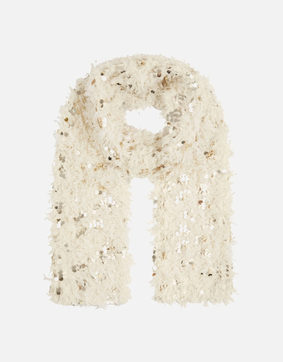 HARLOW SEQUIN AND FAUX FUR SCARF-CREAM