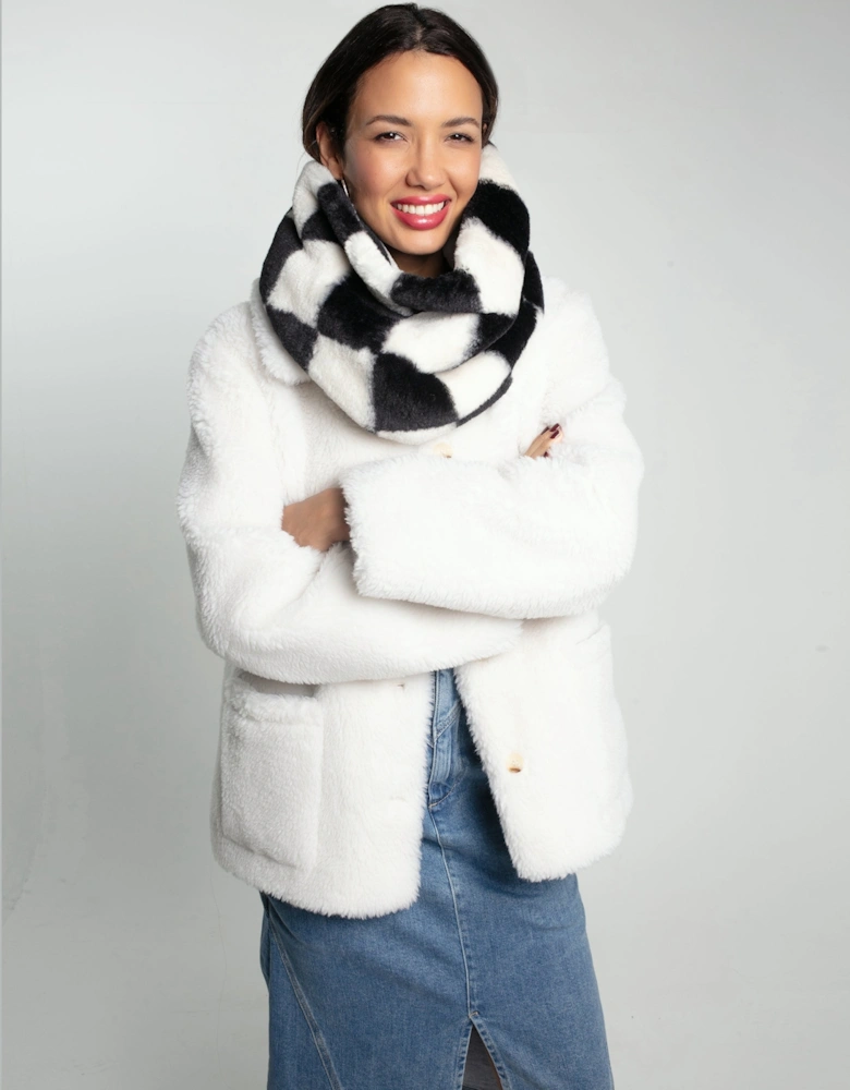 SNUGGY FAUX FUR SNOOD-BLACK AND WHITE