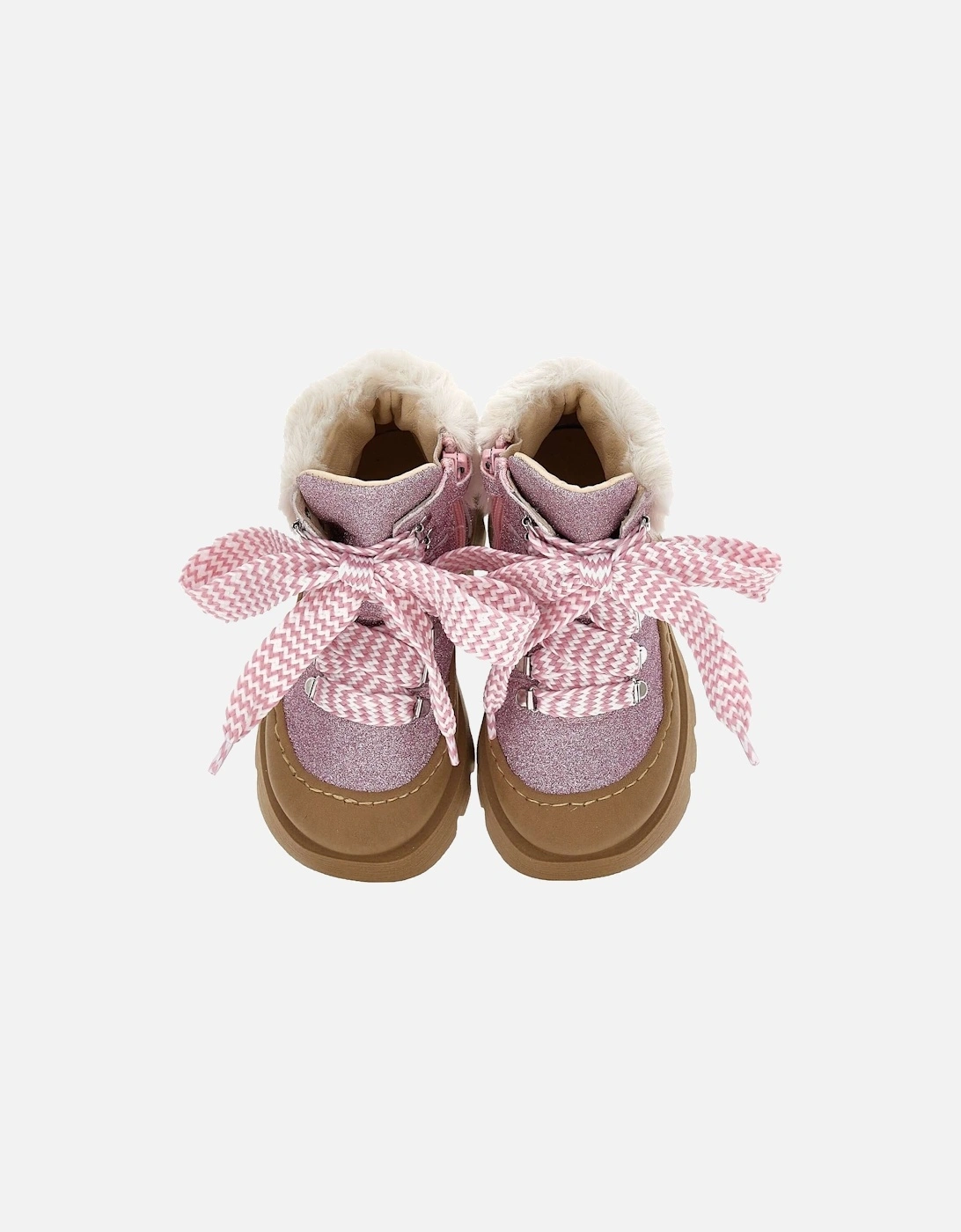 Girls Pink Glitter Chunky Boots