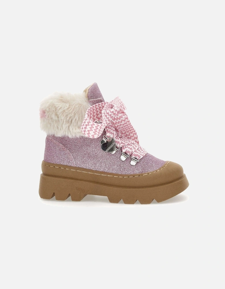 Girls Pink Glitter Chunky Boots