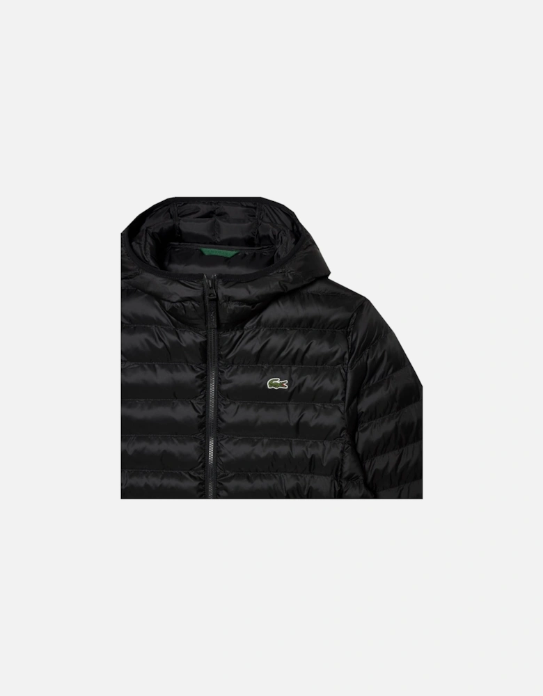 Men's Black Quilted Hooded Jacket