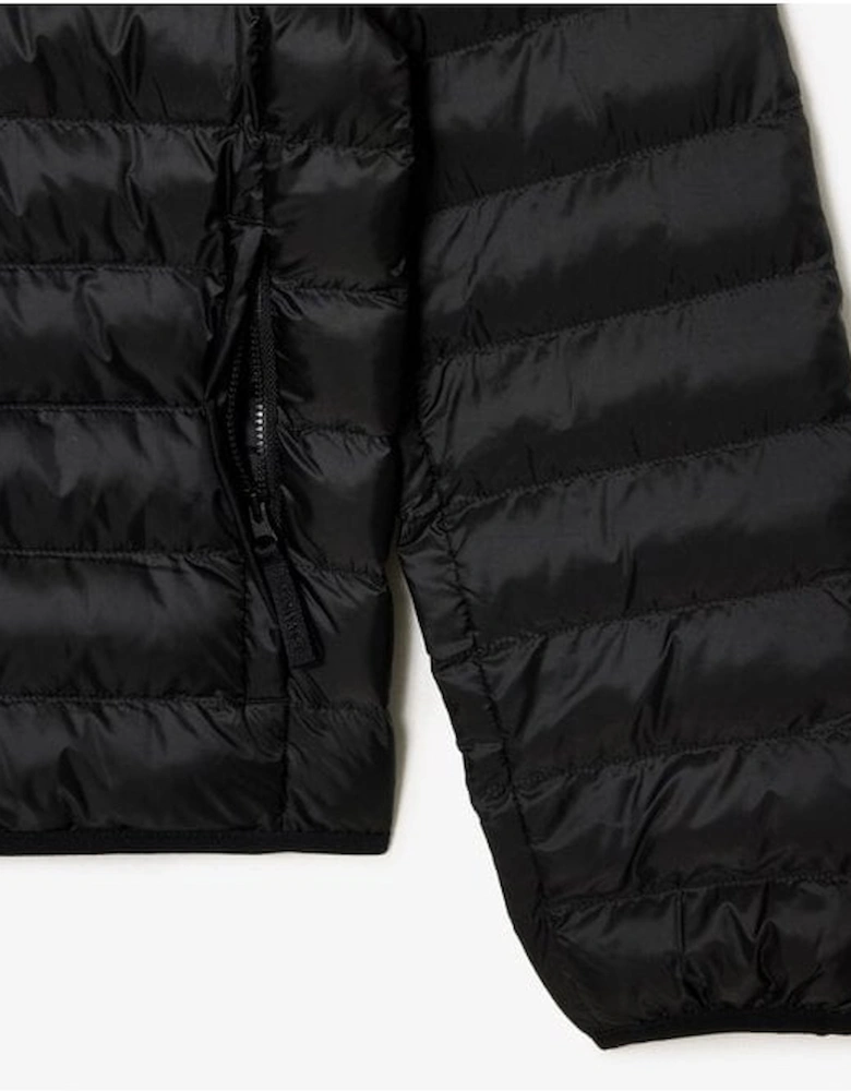 Men's Black Quilted Hooded Jacket