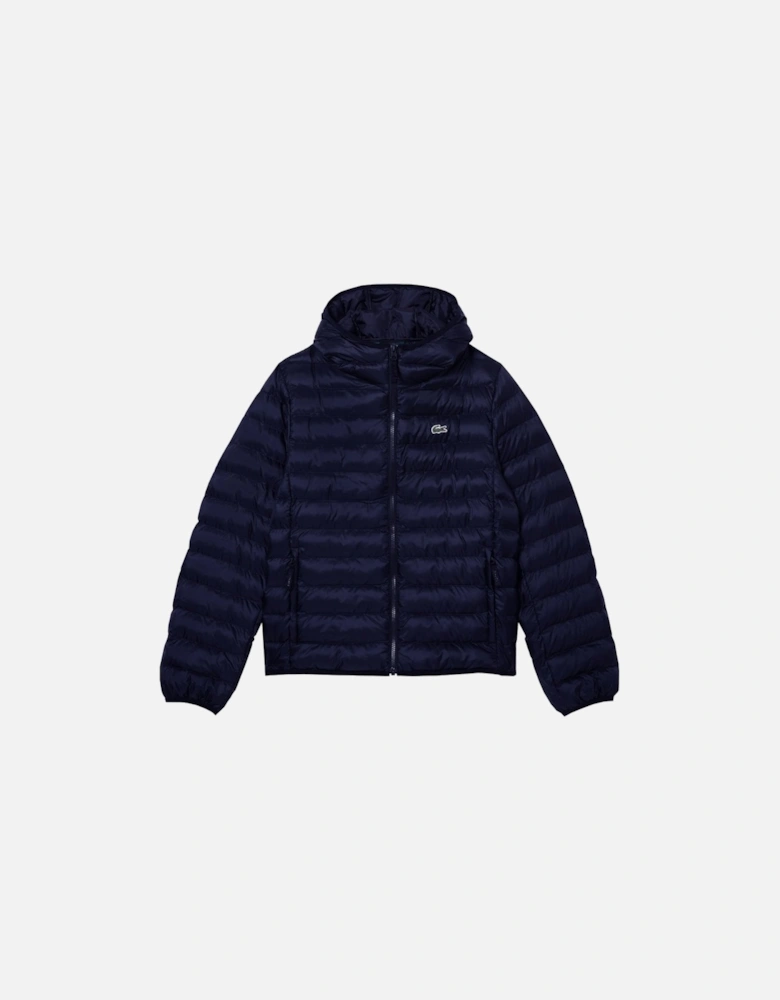 Men's Navy Quilted Hooded Jacket