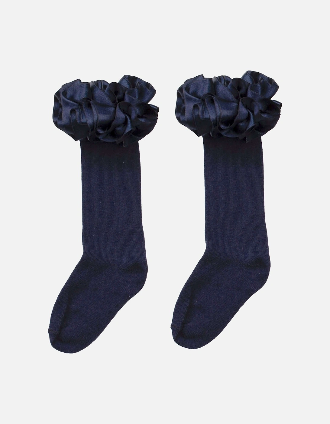 Girls Navy Ruffle Ribbon Knee Length Socks, 2 of 1