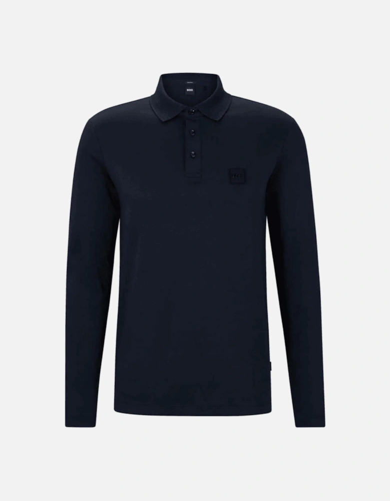 Pado Rubberised Logo Long Sleeve Navy Polo Shirt