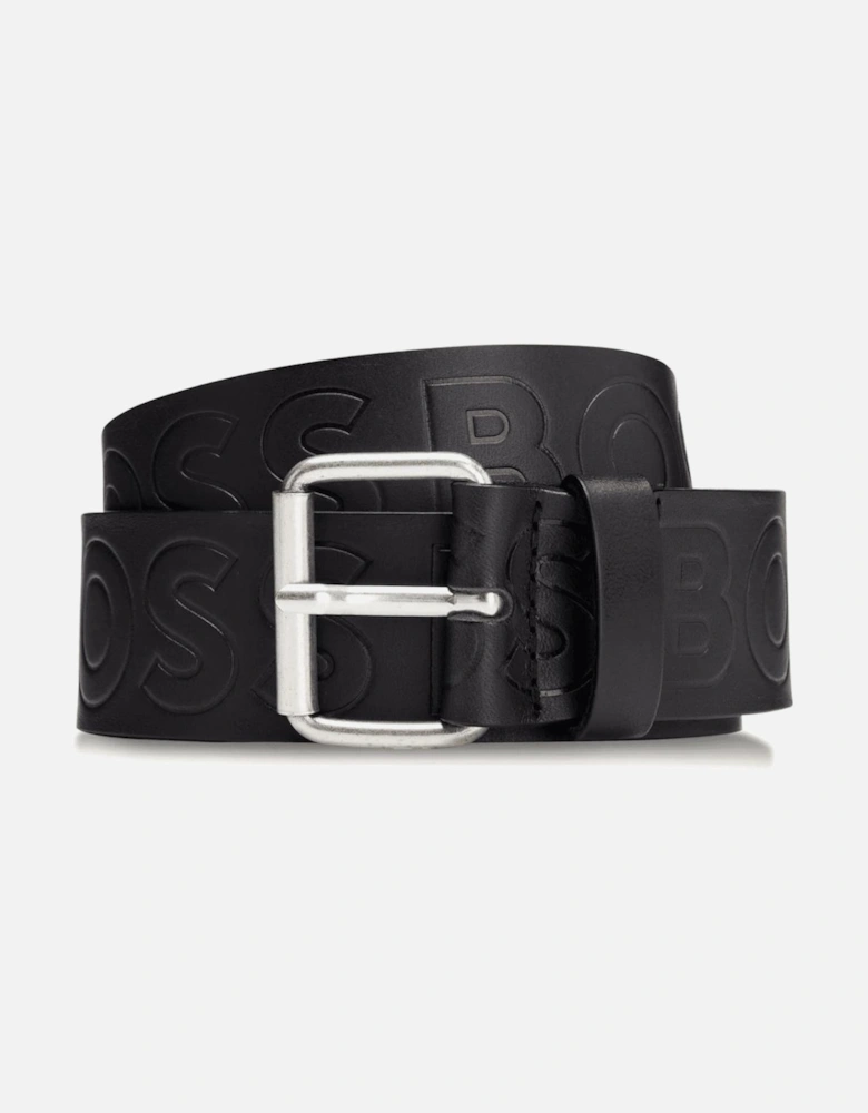 Engraved Repeat Logo Leather Black Belt