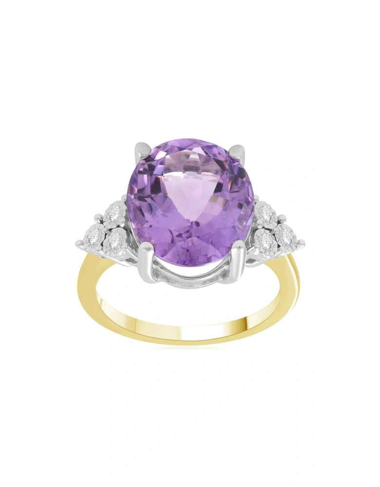 Sofia 9ct Gold Natural Amethyst 12x10mm Oval 0.15ct Lab Grown Diamond Ring