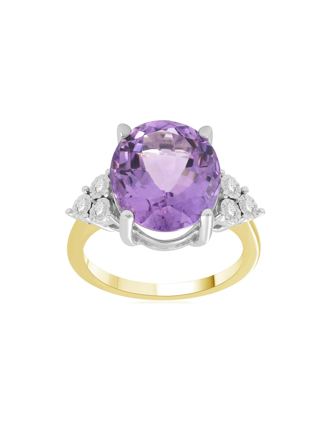 Sofia 9ct Gold Natural Amethyst 12x10mm Oval 0.15ct Lab Grown Diamond Ring, 3 of 2