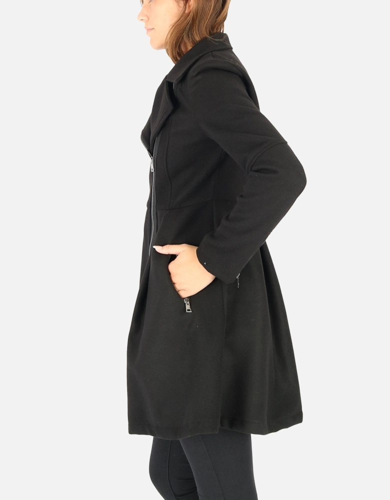 Asymmetric Zip Black Coat