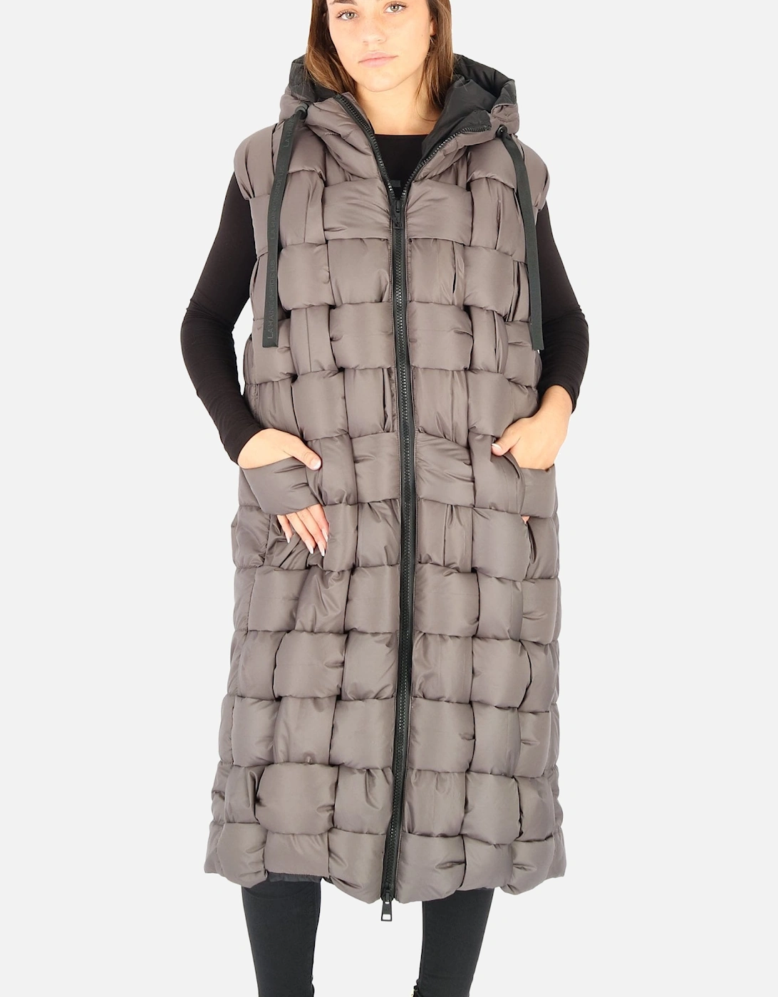 Quilted Woven Grey Hooded Longline Gilet, 5 of 4