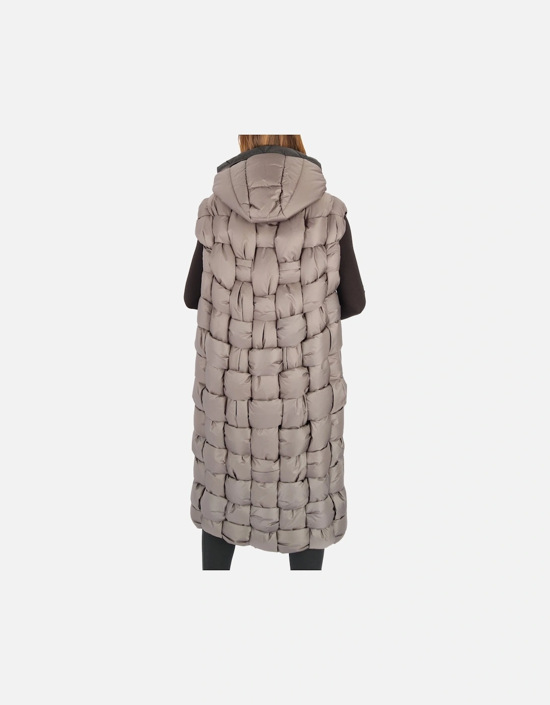 Quilted Woven Grey Hooded Longline Gilet