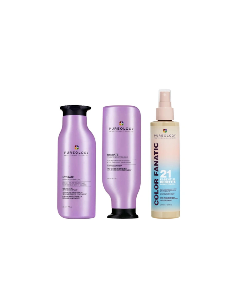 Hydrate Shampoo, Conditioner and Color Fanatic Multi-Benefit Leave-in, Moisturising Bundle for Dry Hair
