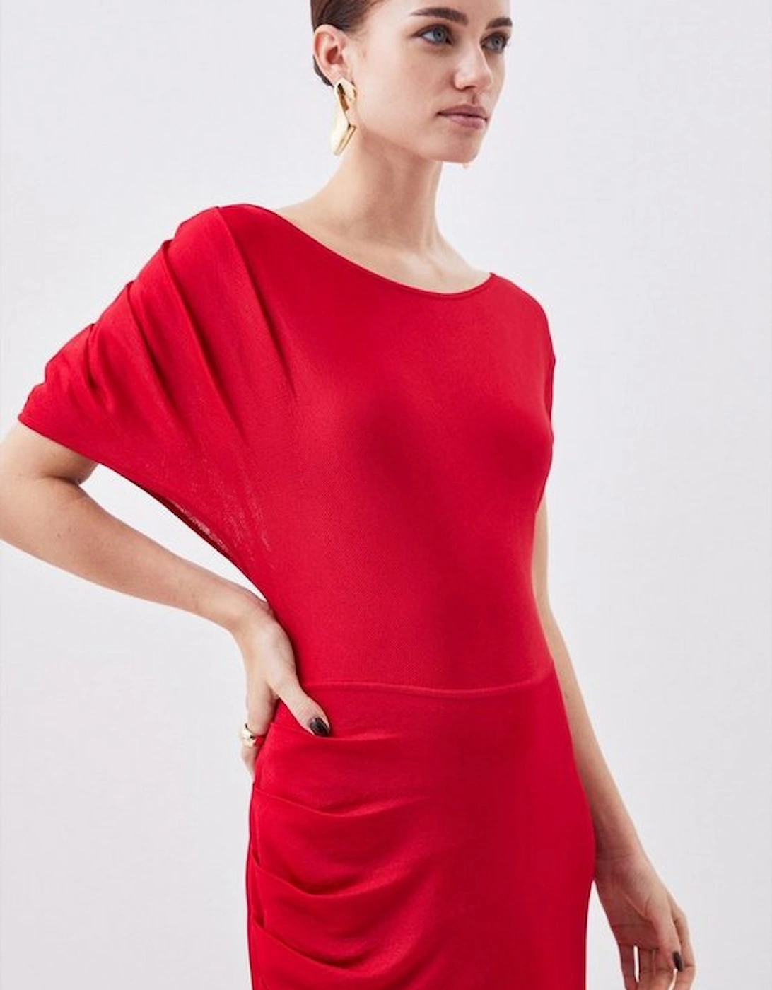 Petite Slinky Viscose Drop Shoulder Knit Midaxi Dress