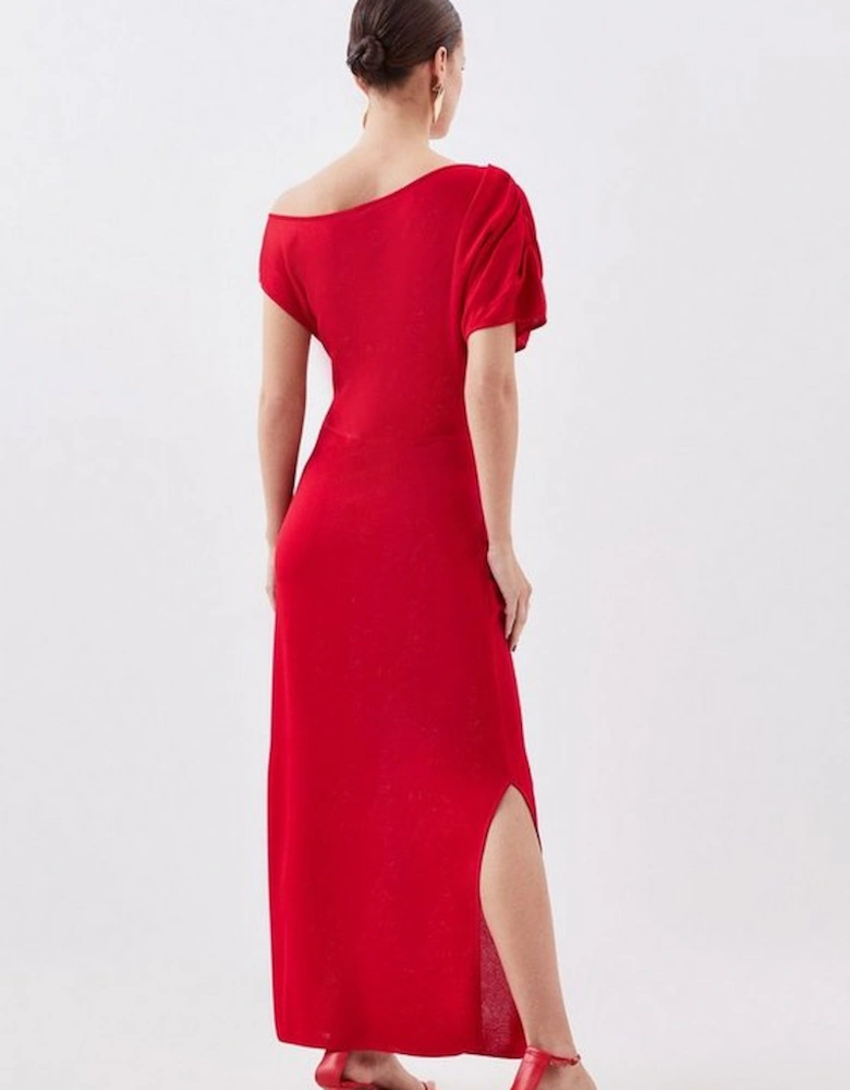 Petite Slinky Viscose Drop Shoulder Knit Midaxi Dress