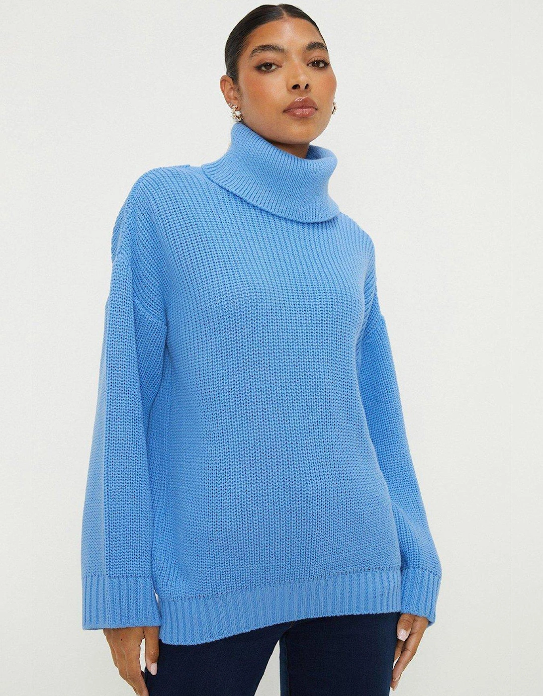 Roll Neck Chunky Jumper - Blue, 3 of 2