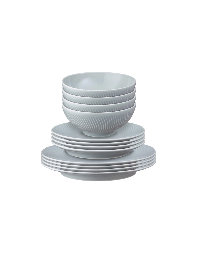 Porcelain Arc 12-Piece Tableware Set in Grey